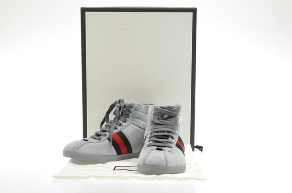 GUCCI Sherry Line shoes Suede 5 1/2 Red Navy Auth am2614sV