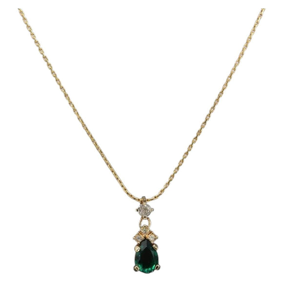 Christian Dior Rhinestone Necklace Metal Gold Tone Green Auth SK146V
