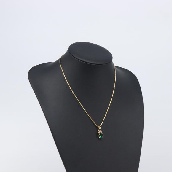Christian Dior Rhinestone Necklace Metal Gold Tone Green Auth SK146V