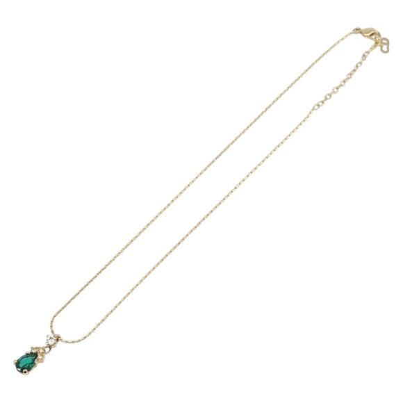 Christian Dior Rhinestone Necklace Metal Gold Tone Green Auth SK146V