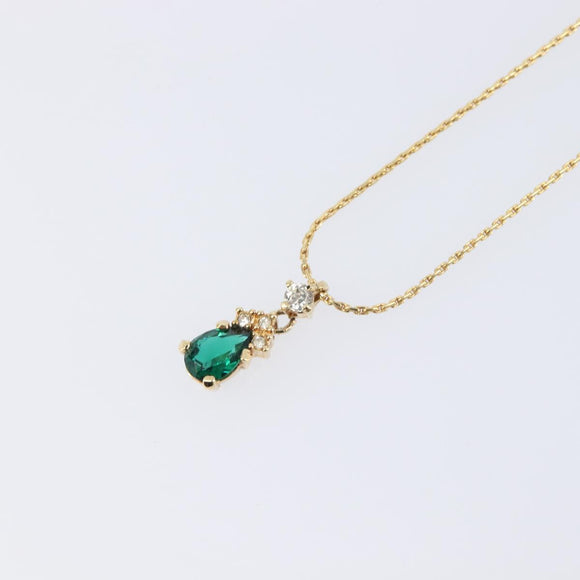 Christian Dior Rhinestone Necklace Metal Gold Tone Green Auth SK146V