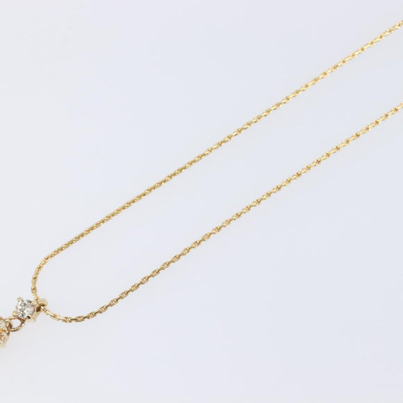 Christian Dior Rhinestone Necklace Metal Gold Tone Green Auth SK146V