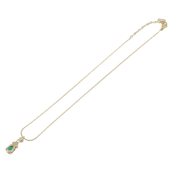 Christian Dior Rhinestone Necklace Metal Gold Tone Green Auth SK146V