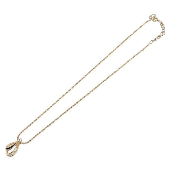 Christian Dior Teardrop Necklace Metal Gold Tone Auth SK149V