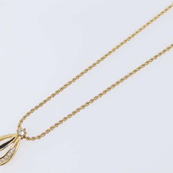 Christian Dior Teardrop Necklace Metal Gold Tone Auth SK149V