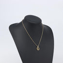 Christian Dior CD Logo Circle Necklace Metal Gold Tone Auth SK156-14