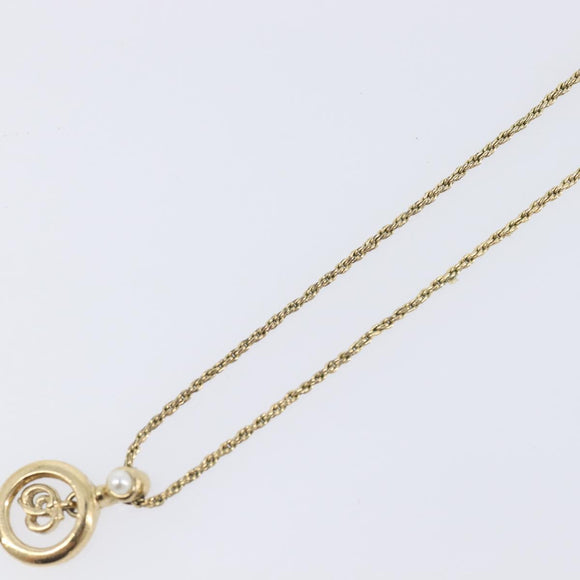 Christian Dior CD Logo Circle Necklace Metal Gold Tone Auth SK156