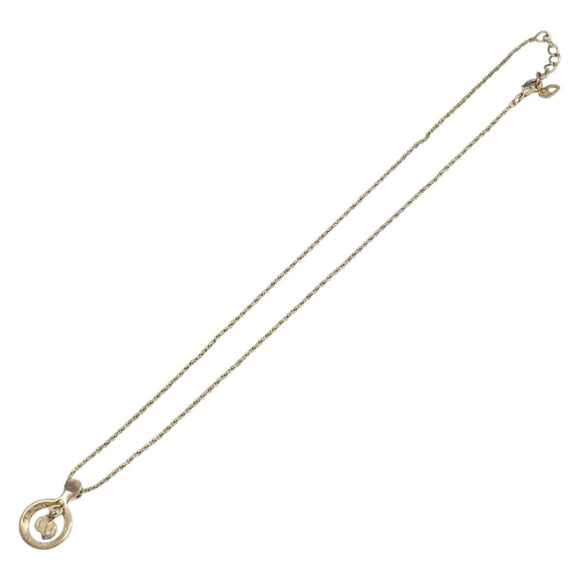 Christian Dior CD Logo Circle Necklace Metal Gold Tone Auth SK156