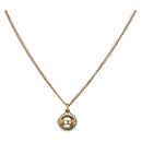 Christian Dior CD Logo Circle 2P Stone Necklace Metal Gold Tone Auth SK162-1