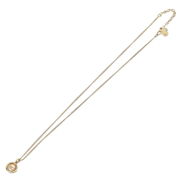 Christian Dior CD Logo Circle 2P Stone Necklace Metal Gold Tone Auth SK162