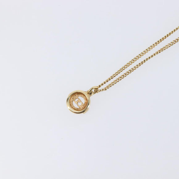 Christian Dior CD Logo Circle 2P Stone Necklace Metal Gold Tone Auth SK162