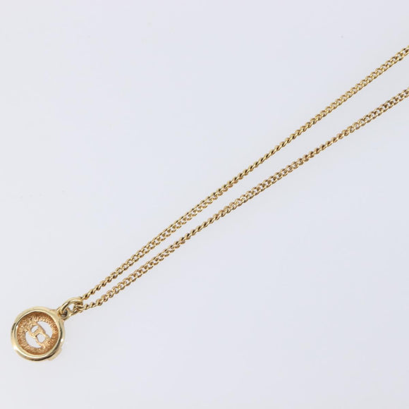 Christian Dior CD Logo Circle 2P Stone Necklace Metal Gold Tone Auth SK162