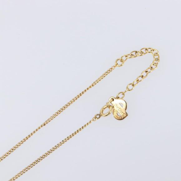 Christian Dior CD Logo Circle 2P Stone Necklace Metal Gold Tone Auth SK162