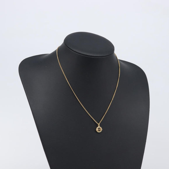 Christian Dior CD Logo Circle 2P Stone Necklace Metal Gold Tone Auth SK162