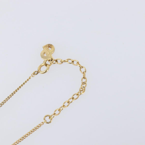 Christian Dior CD Logo Circle 2P Stone Necklace Metal Gold Tone Auth SK162