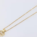Christian Dior Logo Rhinestone Heart Necklace Metal Gold Tone Auth SK164-10