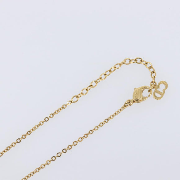 Christian Dior Logo Rhinestone Heart Necklace Metal Gold Tone Auth SK164