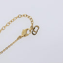 Christian Dior Logo Rhinestone Heart Necklace Metal Gold Tone Auth SK164-13