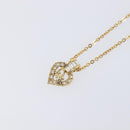 Christian Dior Logo Rhinestone Heart Necklace Metal Gold Tone Auth SK164-3