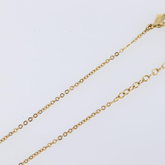 Christian Dior Logo Rhinestone Heart Necklace Metal Gold Tone Auth SK164