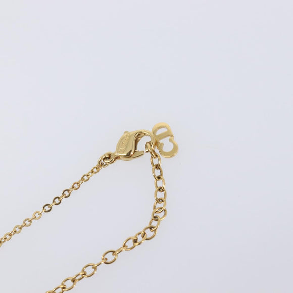 Christian Dior Logo Rhinestone Heart Necklace Metal Gold Tone Auth SK164