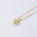 Christian Dior Logo Rhinestone Heart Necklace Metal Gold Tone Auth SK164-9