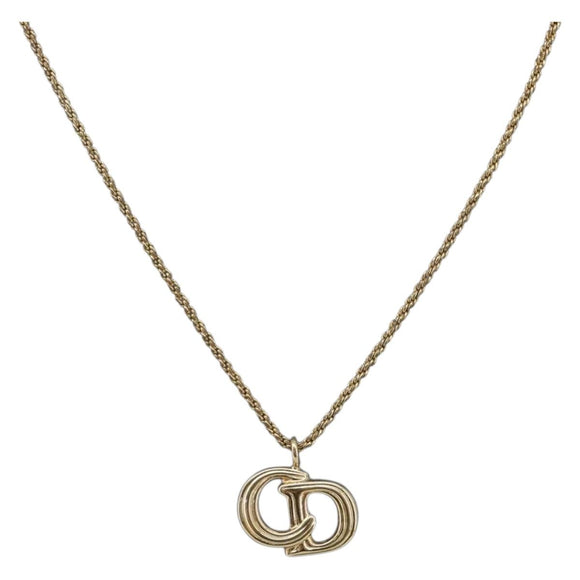 Christian Dior CD Logo Necklace Metal Gold Tone Auth SK165