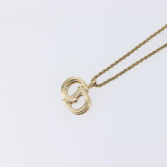 Christian Dior CD Logo Necklace Metal Gold Tone Auth SK165