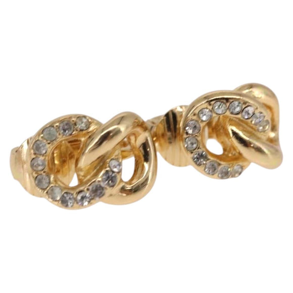 Christian Dior Rhinestone Circle Earring Metal Gold Tone Auth SK170