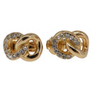Christian Dior Rhinestone Circle Earring Metal Gold Tone Auth SK170-2