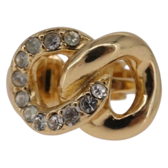 Christian Dior Rhinestone Circle Earring Metal Gold Tone Auth SK170