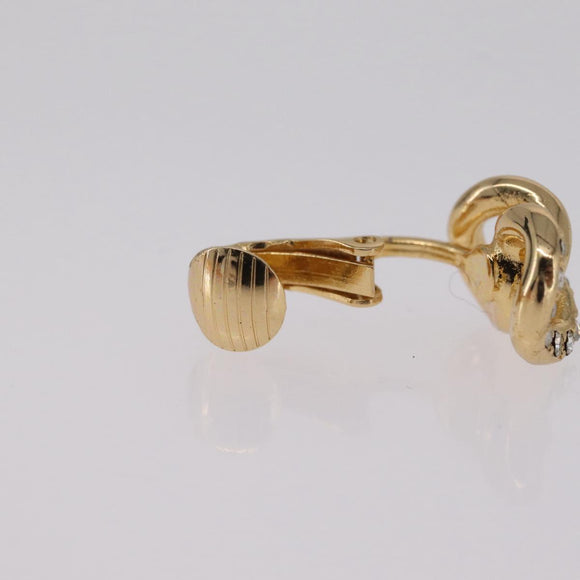 Christian Dior Rhinestone Circle Earring Metal Gold Tone Auth SK170