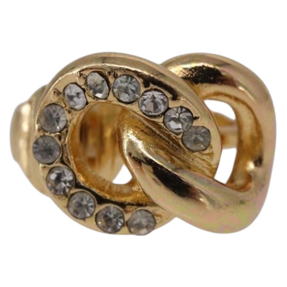 Christian Dior Rhinestone Circle Earring Metal Gold Tone Auth SK170