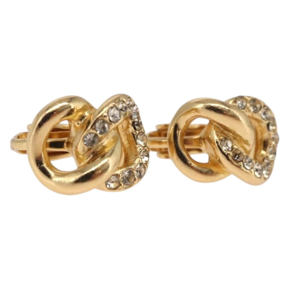 Christian Dior Rhinestone Circle Earring Metal Gold Tone Auth SK171