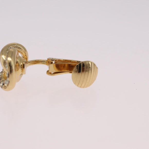 Christian Dior Rhinestone Circle Earring Metal Gold Tone Auth SK171