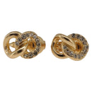 Christian Dior Rhinestone Circle Earring Metal Gold Tone Auth SK171-2