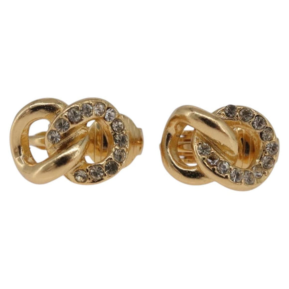 Christian Dior Rhinestone Circle Earring Metal Gold Tone Auth SK171