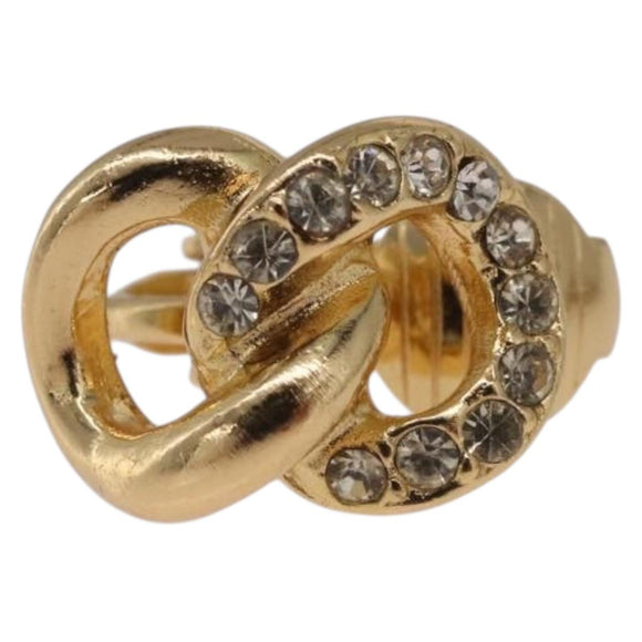 Christian Dior Rhinestone Circle Earring Metal Gold Tone Auth SK171