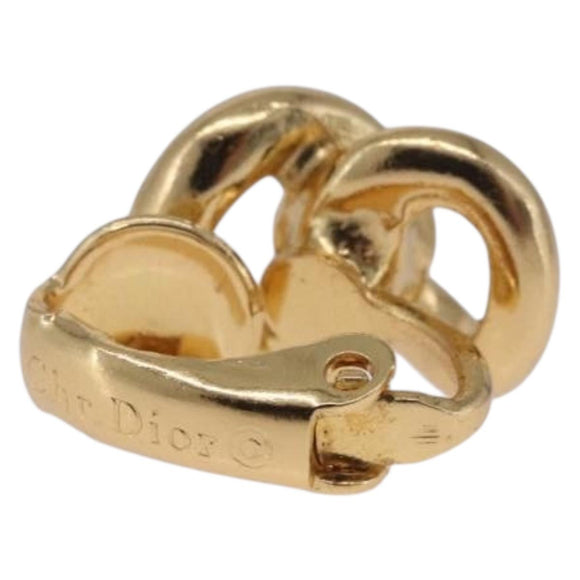 Christian Dior Rhinestone Circle Earring Metal Gold Tone Auth SK171
