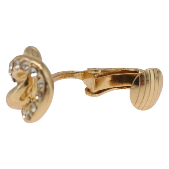 Christian Dior Rhinestone Circle Earring Metal Gold Tone Auth SK171