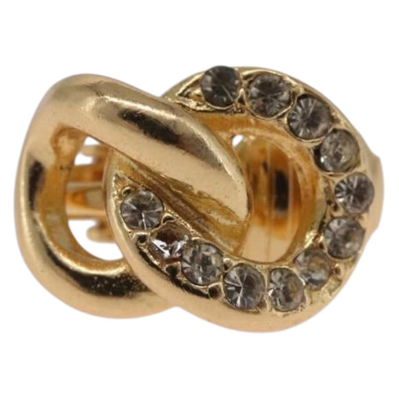 Christian Dior Rhinestone Circle Earring Metal Gold Tone Auth SK171