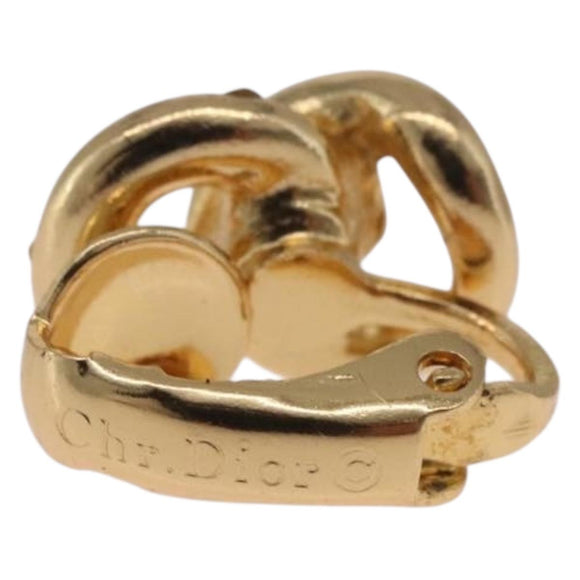 Christian Dior Rhinestone Circle Earring Metal Gold Tone Auth SK171