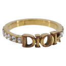 Christian Dior Logo rhinestone Ring Metal Gold Tone Auth SK180-1