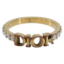 Christian Dior Logo rhinestone Ring Metal Gold Tone Auth SK180-2