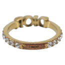 Christian Dior Logo rhinestone Ring Metal Gold Tone Auth SK180-3