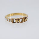 Christian Dior Logo rhinestone Ring Metal Gold Tone Auth SK180-6