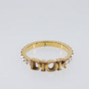 Christian Dior Logo rhinestone Ring Metal Gold Tone Auth SK180-7