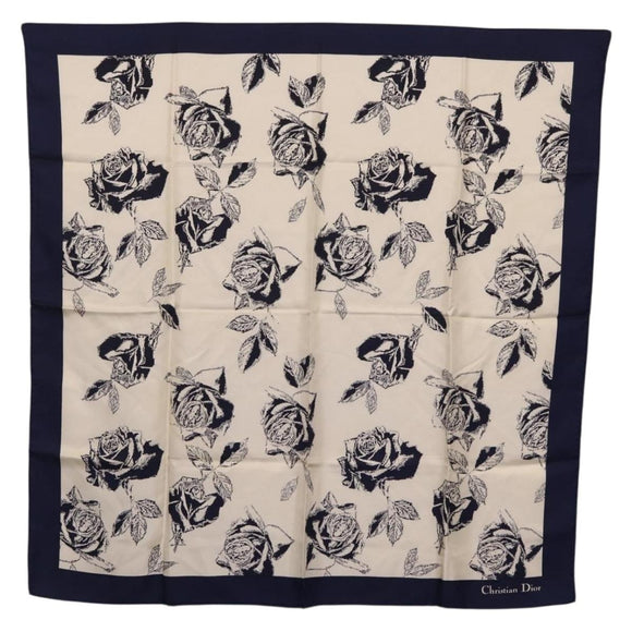 Christian Dior Scarf Silk Navy White Auth SK186