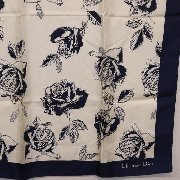 Christian Dior Scarf Silk Navy White Auth SK186