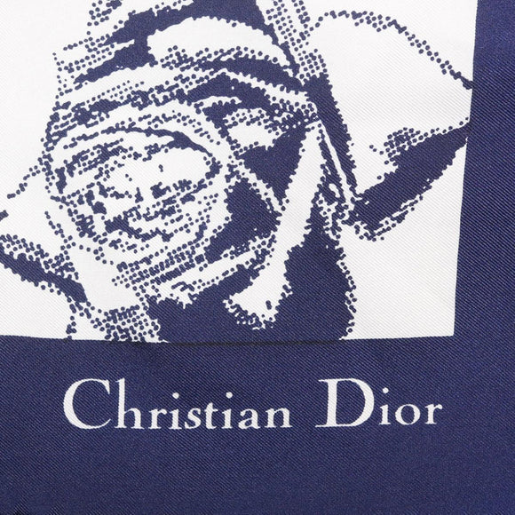 Christian Dior Scarf Silk Navy White Auth SK186
